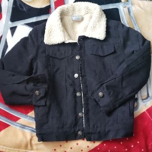 BOCINI Kids Sz 6/7 boys Navy Blue Polyester Sherpa Trucker Jacket Coat EUC